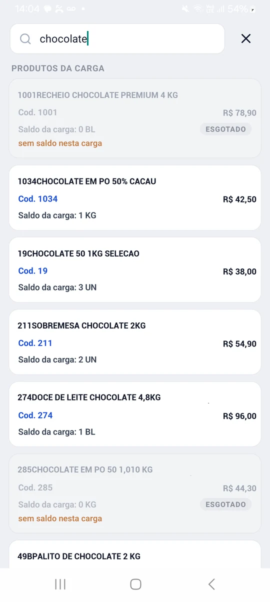 Busca de produto na venda