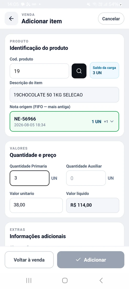 Adicionar item com rastreabilidade FIFO