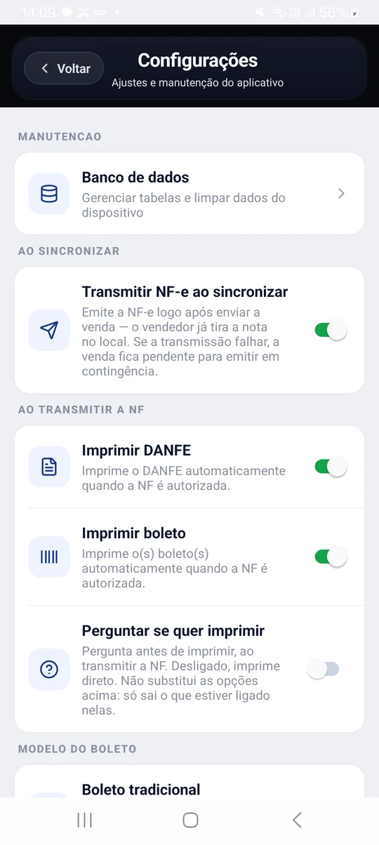 Configurações de impressão do SDC VA